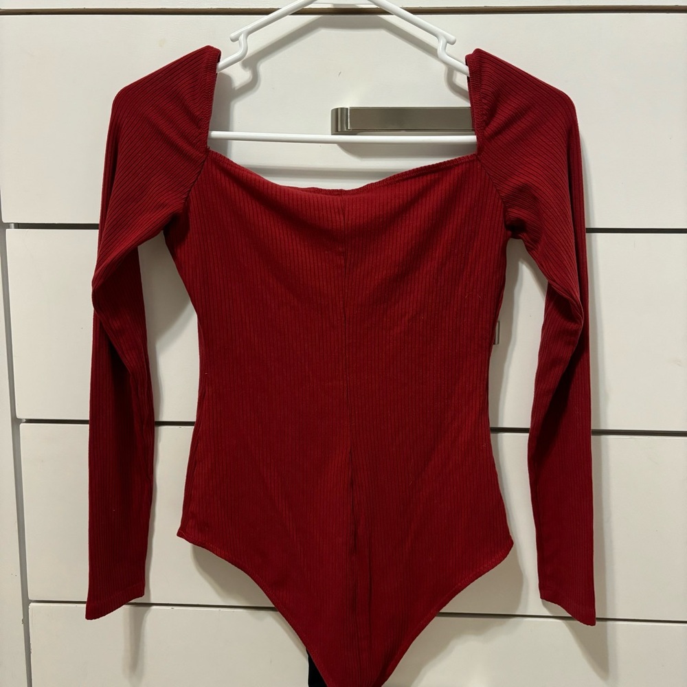 Reformation Red Square Neck Ribbed Bodysuit - Picture 2 of 7
